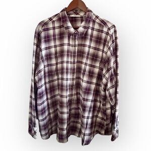 Riders by Lee Purple White Plaid Button‎ Down Shirt 2X Plus Cabincore Gorpcore